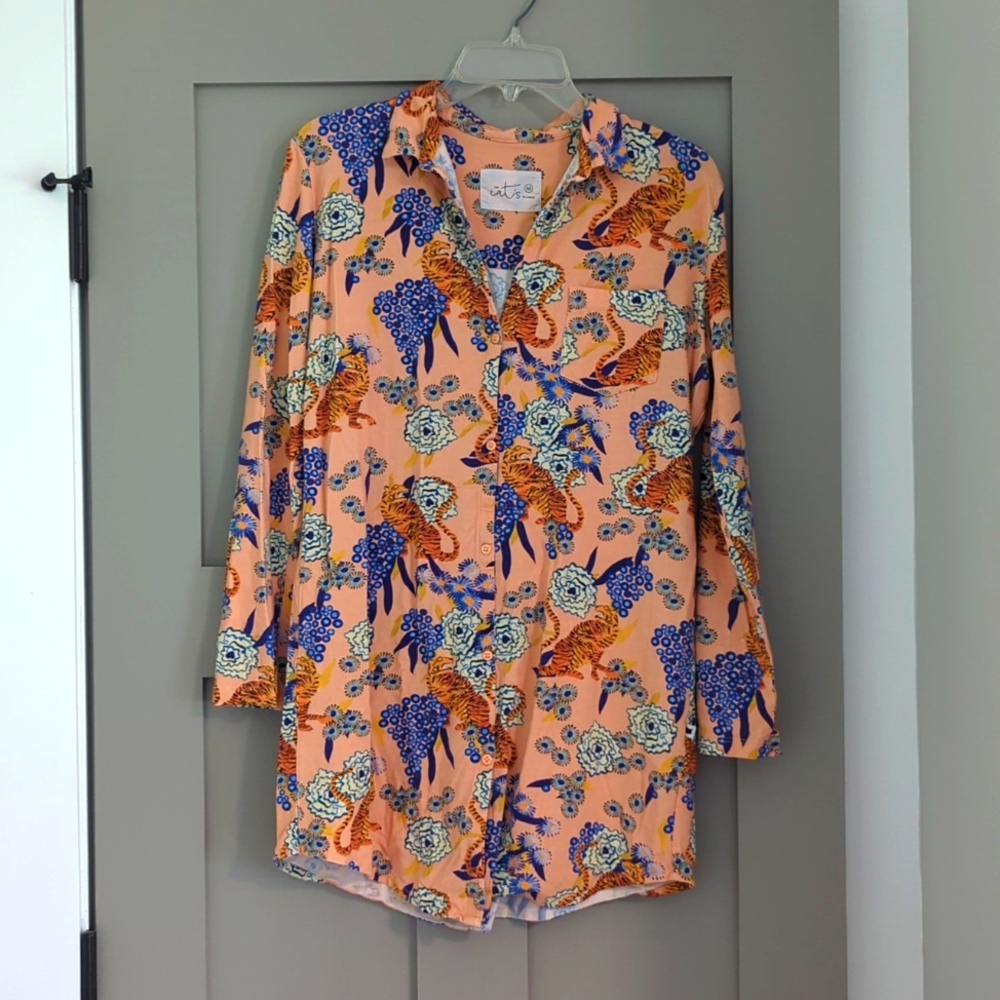 The Cat's Pajamas brand Woman's Pajama Sleep Shirt Tigress Pima Knit Size M